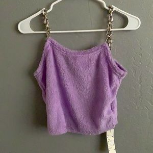 Fuzzy Purple Shirt With Silver Chain Straps
